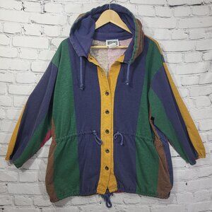 90s Next Era Hoodie Mens Small Colorblock Cotton Button Sweatshirt Surf USA